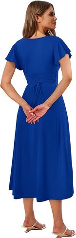 SAMPEEL Summer Dresses for Women 2025 Midi Maxi Dress Elegant Classy Ruffle Sleeve Tie Back Scoop Neck in Kuwait