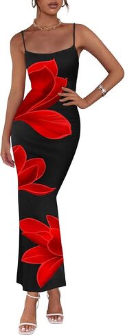 PRETTYGARDEN Womens Floral Maxi Dress Summer 2025 Sexy Spaghetti Strap Slip Bodycon Mesh Beach Vacation Dresses in Kuwait