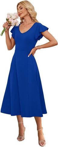 SAMPEEL Summer Dresses for Women 2025 Midi Maxi Dress Elegant Classy Ruffle Sleeve Tie Back Scoop Neck in Kuwait