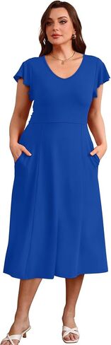 SAMPEEL Summer Dresses for Women 2025 Midi Maxi Dress Elegant Classy Ruffle Sleeve Tie Back Scoop Neck in Kuwait