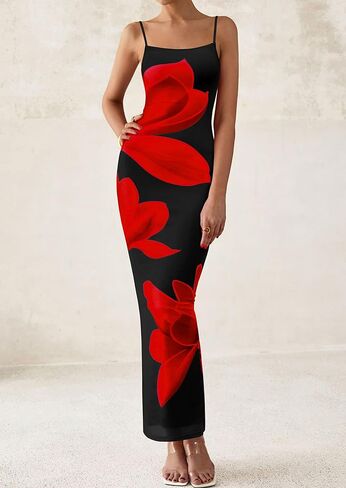 PRETTYGARDEN Womens Floral Maxi Dress Summer 2025 Sexy Spaghetti Strap Slip Bodycon Mesh Beach Vacation Dresses in Kuwait