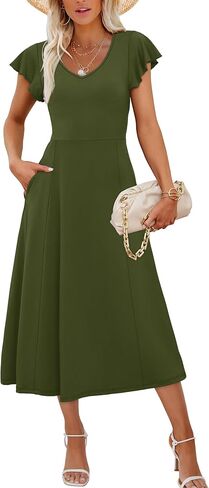 SAMPEEL Summer Dresses for Women 2025 Midi Maxi Dress Elegant Classy Ruffle Sleeve Tie Back Scoop Neck in Kuwait