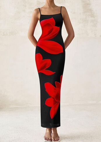 PRETTYGARDEN Womens Floral Maxi Dress Summer 2025 Sexy Spaghetti Strap Slip Bodycon Mesh Beach Vacation Dresses in Kuwait