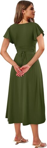 SAMPEEL Summer Dresses for Women 2025 Midi Maxi Dress Elegant Classy Ruffle Sleeve Tie Back Scoop Neck in Kuwait