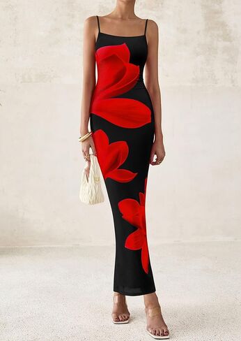 PRETTYGARDEN Womens Floral Maxi Dress Summer 2025 Sexy Spaghetti Strap Slip Bodycon Mesh Beach Vacation Dresses in Kuwait