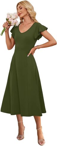 SAMPEEL Summer Dresses for Women 2025 Midi Maxi Dress Elegant Classy Ruffle Sleeve Tie Back Scoop Neck in Kuwait