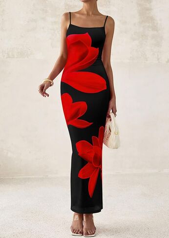 PRETTYGARDEN Womens Floral Maxi Dress Summer 2025 Sexy Spaghetti Strap Slip Bodycon Mesh Beach Vacation Dresses in Kuwait