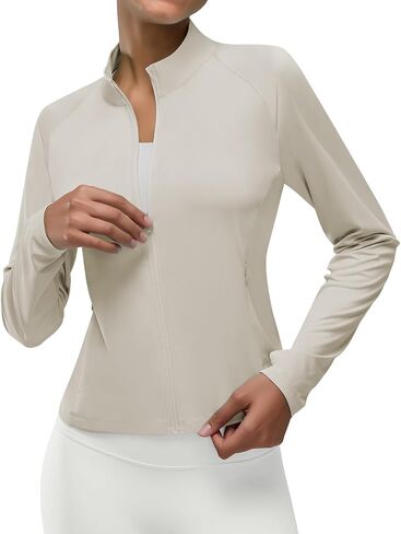Women's UPF 50+ Lightweight Athletic Jacket with Zip Pockets Sun Protection Full Zip Long Sleeve Shirts Hiking in Kuwait