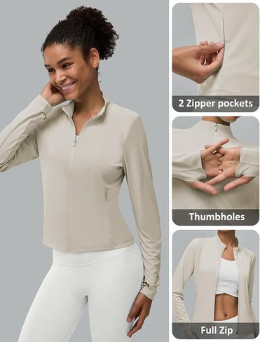Women's UPF 50+ Lightweight Athletic Jacket with Zip Pockets Sun Protection Full Zip Long Sleeve Shirts Hiking in Kuwait
