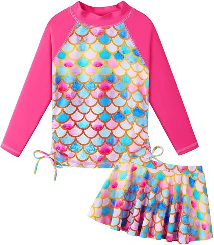 BAOHULU Girls 2-Piece Rash Guard Swimsuit Long Sleeve Bathing Suit with Swim Skirt UPF50+ Kids Beach Swimwear 2-12Y in Kuwait