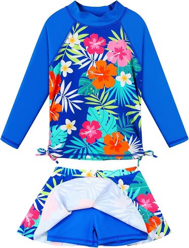 BAOHULU Girls 2-Piece Rash Guard Swimsuit Long Sleeve Bathing Suit with Swim Skirt UPF50+ Kids Beach Swimwear 2-12Y in Kuwait