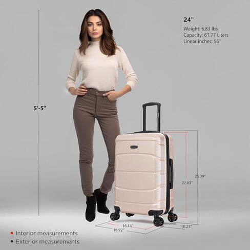 DUKAP SENSE Hardside Luggage with Spinner Wheels | 24 in Durable Lightweight Medium Checked Suitcase for Travel | Zipper Clouser Suit Case with Gel Handles and Trolley | Champagne in Saudi Arabia