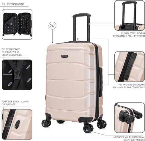 DUKAP SENSE Hardside Luggage with Spinner Wheels | 24 in Durable Lightweight Medium Checked Suitcase for Travel | Zipper Clouser Suit Case with Gel Handles and Trolley | Champagne in Saudi Arabia