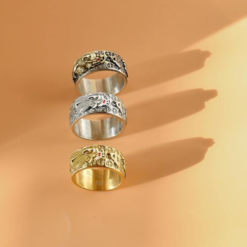 HJ HUAJ Feng Shui Ring Feng Shui PiXiu Mantra Ring PiXiu Rings Amulet Lucky Wealth Buddhist Jewelry Adjustable Ring in Saudi Arabia