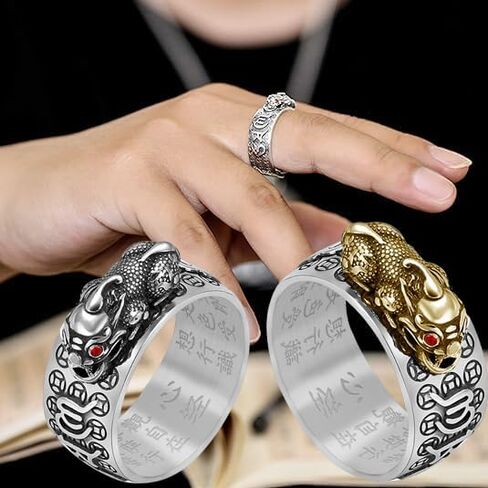 HJ HUAJ Feng Shui Ring Feng Shui PiXiu Mantra Ring PiXiu Rings Amulet Lucky Wealth Buddhist Jewelry Adjustable Ring in Saudi Arabia