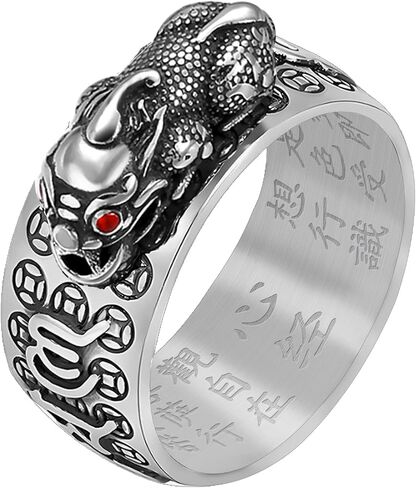 HJ HUAJ Feng Shui Ring Feng Shui PiXiu Mantra Ring PiXiu Rings Amulet Lucky Wealth Buddhist Jewelry Adjustable Ring in Saudi Arabia