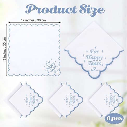 Tioncy 6 Pcs Wedding Handkerchiefs 12 Inch Bride Embroidered Handkerchiefs Something Blue Cotton Hankies Gifts for Wedding in Kuwait