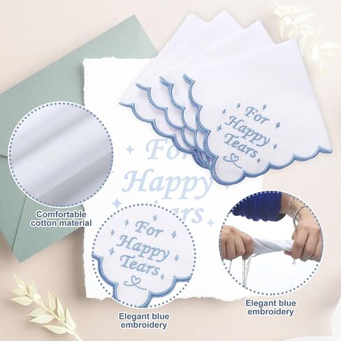 Tioncy 6 Pcs Wedding Handkerchiefs 12 Inch Bride Embroidered Handkerchiefs Something Blue Cotton Hankies Gifts for Wedding in Kuwait