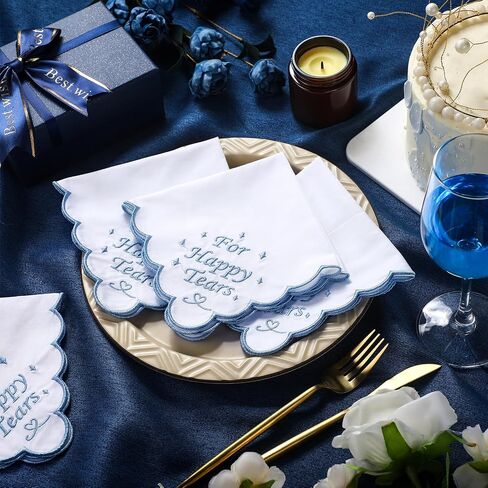 Tioncy 6 Pcs Wedding Handkerchiefs 12 Inch Bride Embroidered Handkerchiefs Something Blue Cotton Hankies Gifts for Wedding in Kuwait