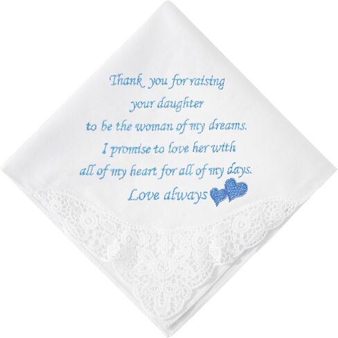 مناديل الزفاف الأم والد هدايا العروس ، شيء هدايا مزروعة الأزرق المطرزة في يوم الزفاف in Kuwait