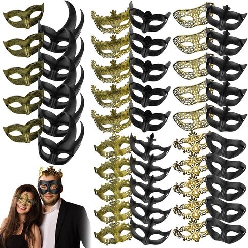 Jenaai 50 Pcs Couple Masquerade Mask Venetian Mardi Gras Halloween Carnival Mask for Women and Men Costume Ball Party in Kuwait