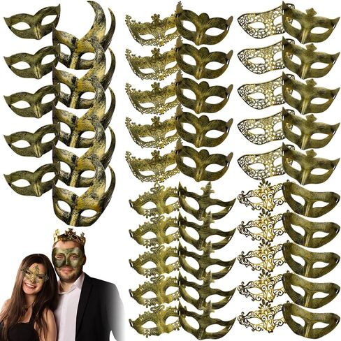 Jenaai 50 Pcs Couple Masquerade Mask Venetian Mardi Gras Halloween Carnival Mask for Women and Men Costume Ball Party in Kuwait