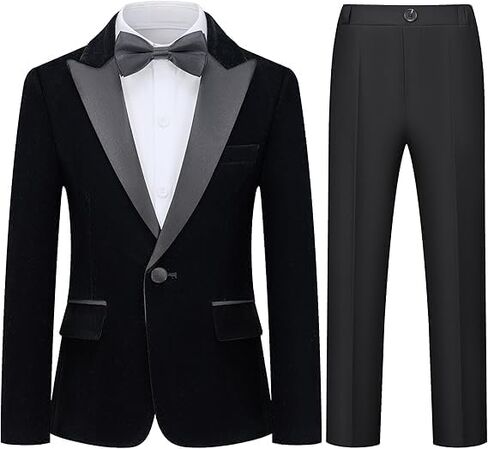 Boys Velvet Suits 2 Pieces Tuxedo Kids Blazer Jacket Pants Formal Ring Bearer Outfit for Wedding Party Prom in Kuwait