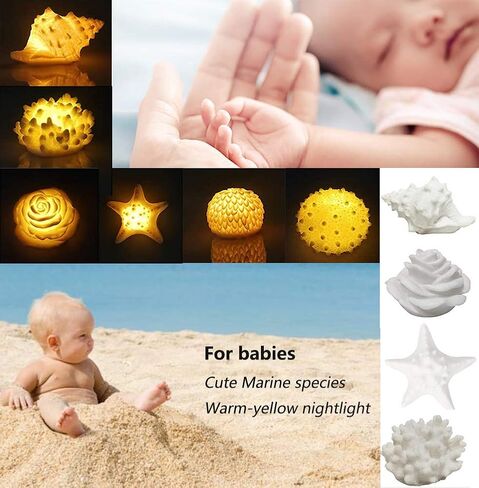GREENIC Portable Conch Shell Beach Themed Night Light w Timer for Kids Adults Bedroom Nightstand Lamp Nautical Lighting Battery Operated, Warm White in Kuwait