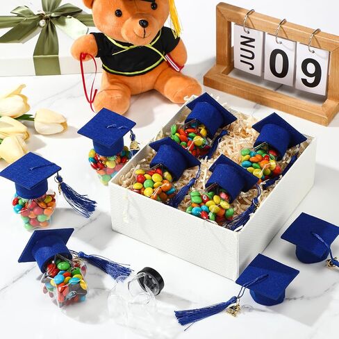 48 Set 2025 Graduation Cap Candy Jars Plastic Candy Container with Cap Tassel and Gold Grad Pendant Small Fillable Star Shape Ornaments for Graduation Party Supplies(Blue) in Kuwait