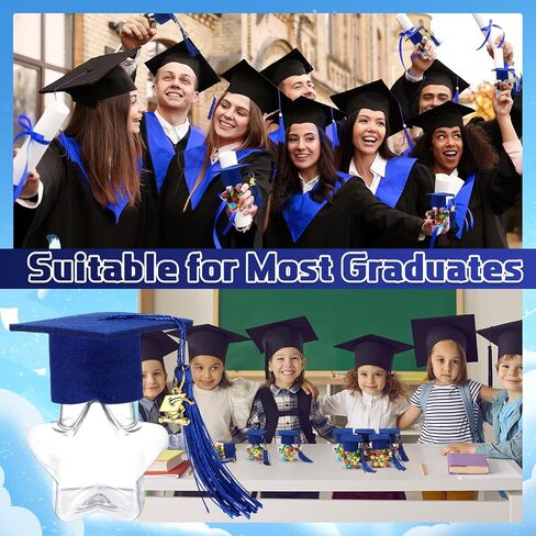 48 Set 2025 Graduation Cap Candy Jars Plastic Candy Container with Cap Tassel and Gold Grad Pendant Small Fillable Star Shape Ornaments for Graduation Party Supplies(Blue) in Kuwait