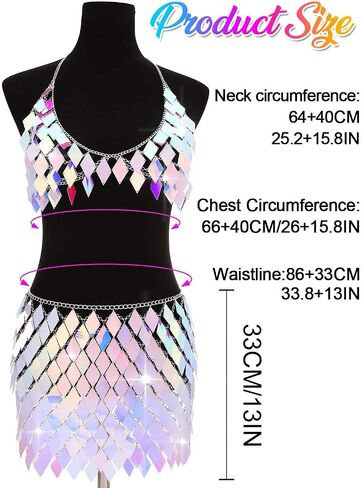 Aukmla Women Sequin Rave Outfits Dance Body Chain Skirt with Top Nightclub Outfit in Saudi Arabia
