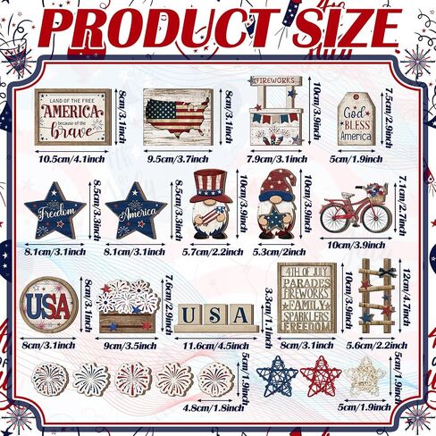 20 Pcs 4th of July Patriotic Tiered Tray Decoration Memorial Day USA Flag Wood Signs Rustic Independence Day Wooden Tiered Tray Decorations for Labor Day Home Party(Classic Style) in Saudi Arabia