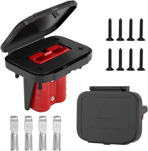 50 amp بطارية Quick Connect/Disconnect Connector مجموعة ، 6-12 Gauge 600V مع غطاء غبار قوس التثبيت للسيارات والشاحنات والمقطورات والقوارب - الأحمر ، 2 مساءً in Kuwait
