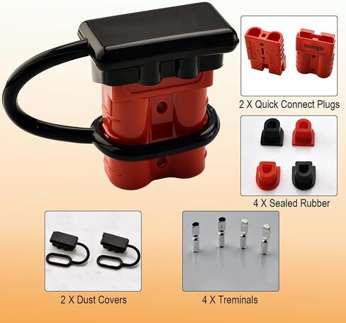 2 Pack 50amp Battery Connect Connect Kit - 6-12 Gauge Wire Harness Sluge مجموعة من Winch و RV و Truck و Car و ATV و Motor - موصل الطاقة الثقيلة مع الكابلات (RED) in Kuwait