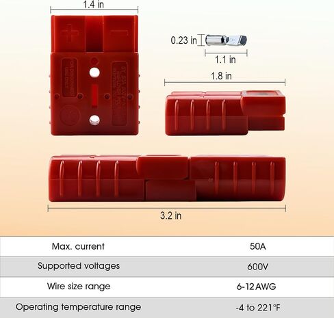 2 Pack 50amp Battery Connect Connect Kit - 6-12 Gauge Wire Harness Sluge مجموعة من Winch و RV و Truck و Car و ATV و Motor - موصل الطاقة الثقيلة مع الكابلات (RED) in Kuwait