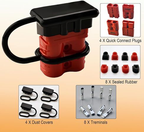 2 Pack 50amp Battery Connect Connect Kit - 6-12 Gauge Wire Harness Sluge مجموعة من Winch و RV و Truck و Car و ATV و Motor - موصل الطاقة الثقيلة مع الكابلات (RED) in Kuwait
