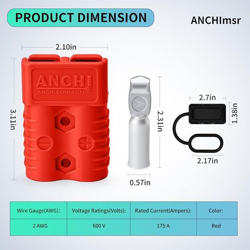175 Amp Power Quick Disconnect Connector, 600 V, 1/0 AWG Jumper Cable Connect/Disconnect Plug for Recovery Winch, Towing Systems,with Dust Cover, 6 PC Red in Kuwait