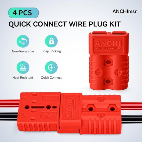 175 Amp Power Quick Disconnect Connector, 600 V, 1/0 AWG Jumper Cable Connect/Disconnect Plug for Recovery Winch, Towing Systems,with Dust Cover, 6 PC Red in Kuwait