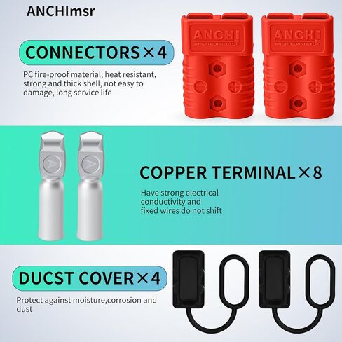 175 Amp Power Quick Disconnect Connector, 600 V, 1/0 AWG Jumper Cable Connect/Disconnect Plug for Recovery Winch, Towing Systems,with Dust Cover, 6 PC Red in Kuwait