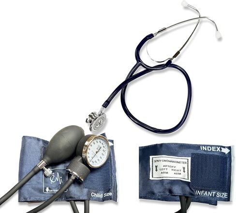 EMI #311 Black Pediatric Aneroid Sphymonamoneter Set Child and Infant Cuff Plus Basic Dual Head Stethoscope in Kuwait