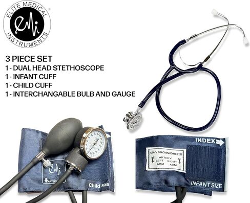 EMI #311 Black Pediatric Aneroid Sphymonamoneter Set Child and Infant Cuff Plus Basic Dual Head Stethoscope in Kuwait