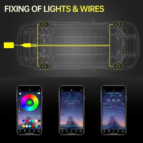 YCHOW-TECH RGB LED ROCK LIGHTS ، 4 قرون أسطّة ألوان متعددة ألوان نيون بود اللاسلكي مضاد للماء مصابيح البئر مع التحكم في التطبيق وموسيقى موسيقى الروك نيون نيون لقطات خارج الطريق RZR SUV ATV UTV in Kuwait