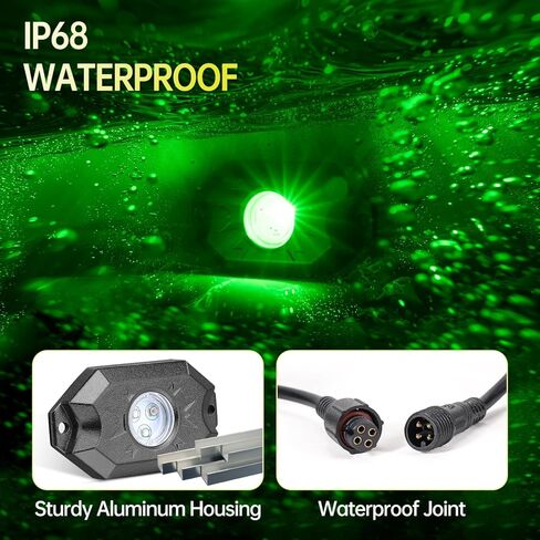 YCHOW-TECH RGB LED ROCK LIGHTS ، 4 قرون أسطّة ألوان متعددة ألوان نيون بود اللاسلكي مضاد للماء مصابيح البئر مع التحكم في التطبيق وموسيقى موسيقى الروك نيون نيون لقطات خارج الطريق RZR SUV ATV UTV in Kuwait