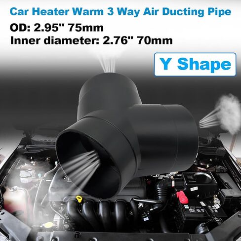 Car Heater Warm Straight 3 Way Air Ducting Pipe 75mm Y Shape Outlet Connector 3 inch Duct Joiner Connector Pipe Black Plastic in Kuwait