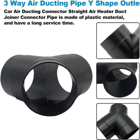 Car Heater Warm Straight 3 Way Air Ducting Pipe 75mm Y Shape Outlet Connector 3 inch Duct Joiner Connector Pipe Black Plastic in Kuwait