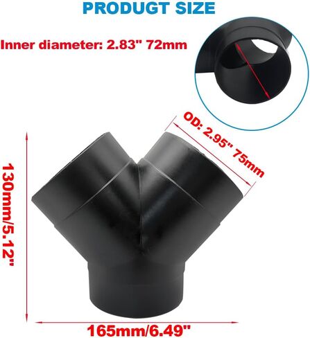 Car Heater Warm Straight 3 Way Air Ducting Pipe 75mm Y Shape Outlet Connector 3 inch Duct Joiner Connector Pipe Black Plastic in Kuwait