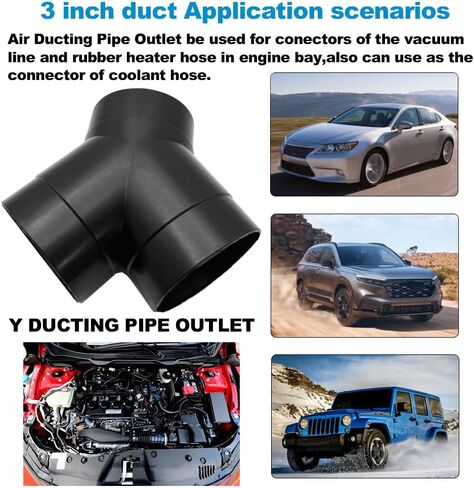 Car Heater Warm Straight 3 Way Air Ducting Pipe 75mm Y Shape Outlet Connector 3 inch Duct Joiner Connector Pipe Black Plastic in Kuwait