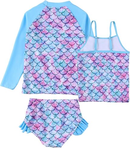 Girls Swimsuit 3 Piece Long Sleeve Rash Guard Set Tankini Bathing Suit UPF 50+ Sun Protection Summer Swimwear 3-10T in Saudi Arabia