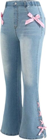 Floerns Girl's Bell Bottom Flare Jeans Cute Lace Up Bow Side Y2k Denim Pants in Kuwait