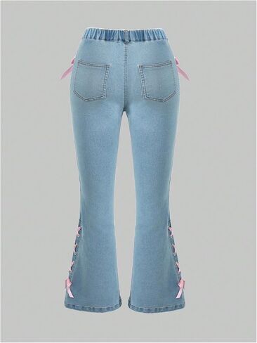 Floerns Girl's Bell Bottom Flare Jeans Cute Lace Up Bow Side Y2k Denim Pants in Kuwait